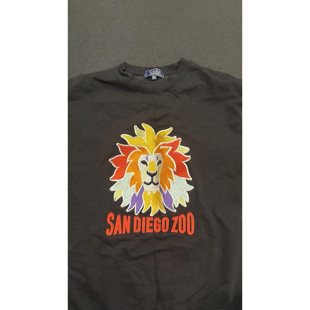 Official San Diego Zoo Crewneck Sweater Embroidered Lion Med Black Ocean Beach
